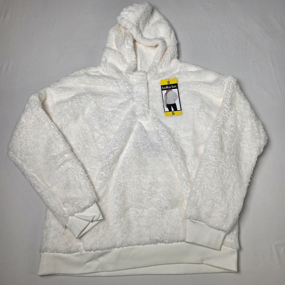 Lukka Lux Sherpa Hoodie Women Small‎ Cream Snap Neck Fleece Lined Pullover NWT